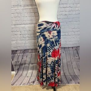 Tie dye maxi skirt in red, white, and blue